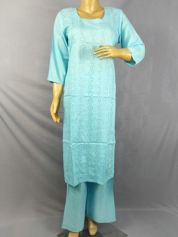 sky blue Kurti with Plazzo with Full Sequence